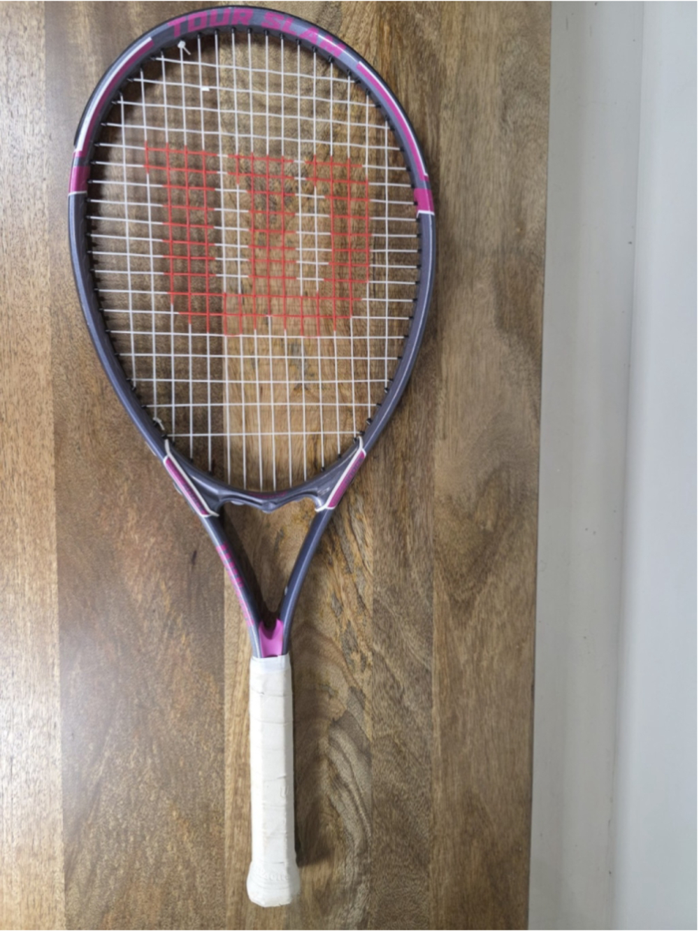 Wilson Tour Slam Tennis Racquet 4 1/4 Grip Pink Gray Adult Oversize Prestrung